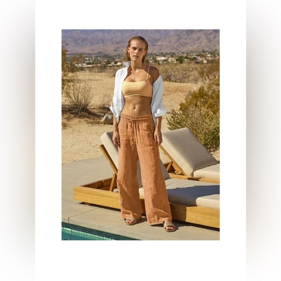 Athleta Pants - NWOT Athleta Cabo Linen Wide Leg Pants Brown Orange 16